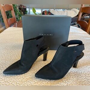 Tahari Black Suede Heeled Ankle Shoes